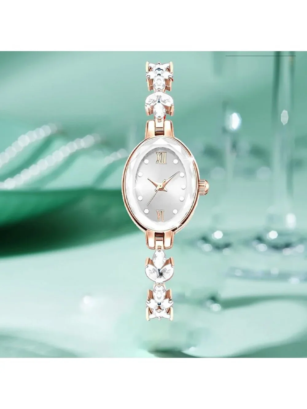 Women's White Luxury Petal Casual Bracelet Simulated Quartz Elegant Wrist Watch
